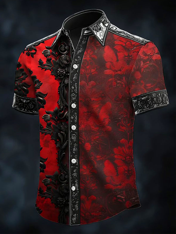 Red And Black Art Dark Baroque Men's Pocket Short Sleeve Shirts