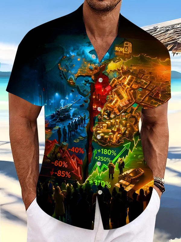 Dark Futuristic Exhibition With Global Economic Trends Men's Pocket Short Sleeve Shirts
