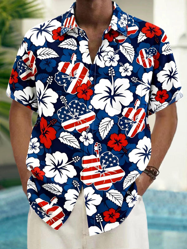 Independence Floral Men's Pocket Short Sleeve Shirts
