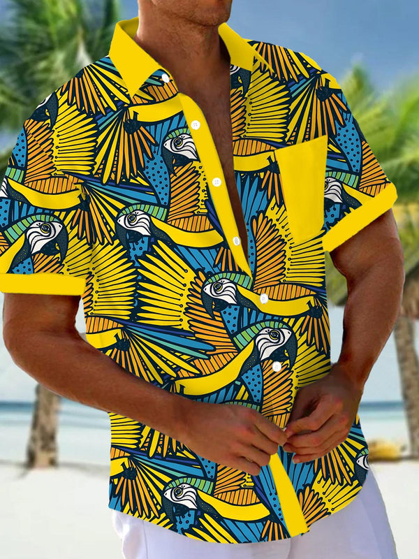 Parrot Print Men's Pocket Short Sleeve Shirts